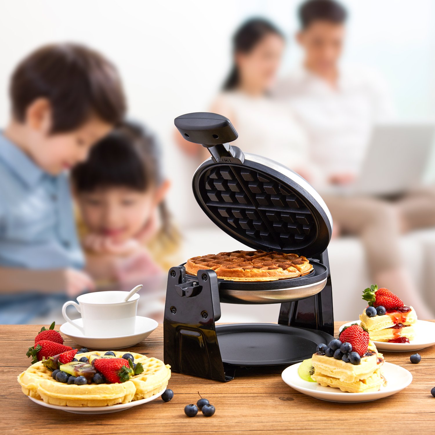 AICOK Flip Belgian Waffle Maker with NonStick Plates, Doublesided Uniform Heating, Stainless