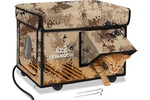 ROLIMATE Indestructible Heated Cat House for Outside Cats Winter, 100% Weatherproof, Safe Escape Door, Insulated Outdoor Cat Shelter with Heater for Feral Barn Cat Kitty (Desert Camouflage, 12.6"x16.5"x12.6")