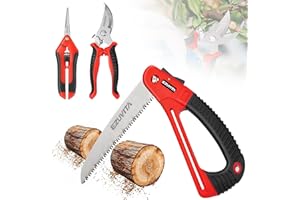 EZUVITA 3PC Gardening Folding Saw with Pruner and Shears Set, 7 inch Hand Saw, Stainless Steel Garden Scissors 2 Pack, Profes