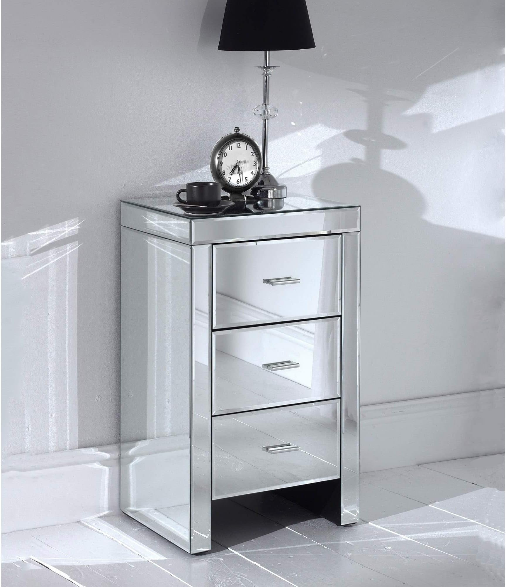 homesdirect365 Romano Mirrored Slim Bedside Table