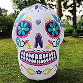 KITBONIS 4 Foot Colorful Skull Lighted Halloween Inflatable Sugar Skull LED Lights Decor Outdoor Indoor Holiday Decorations, Blow up Lighted Yard Decor, Giant Lawn Inflatables Home Family Outside