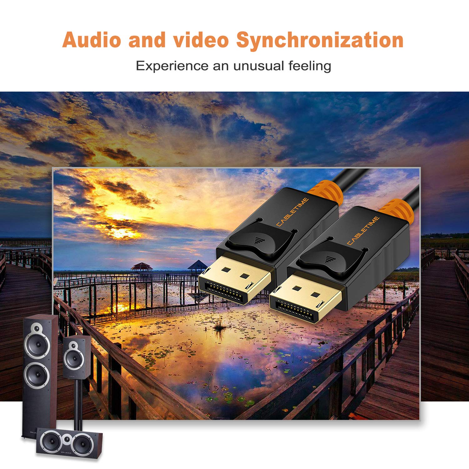 DisplayPort to DisplayPort Cable,CABLETIME Gold Plated DisplayPort 1.2 Compatible DP to DP Cord 4K Resolution Ready for DisplayPort enabled systems and monitors (3 Feet (1M))