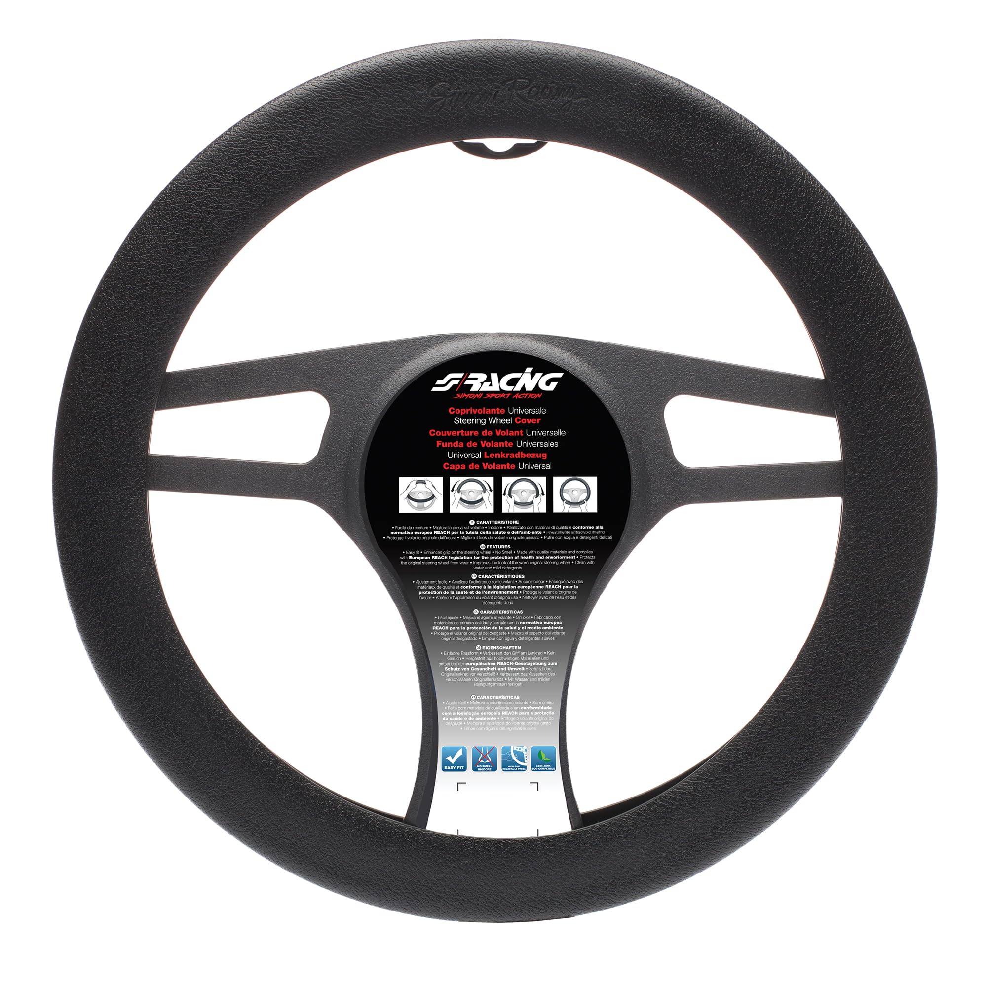 Simoni Racing CVT/33N Soft Silicone Universal Steering Wheel Cover, Black
