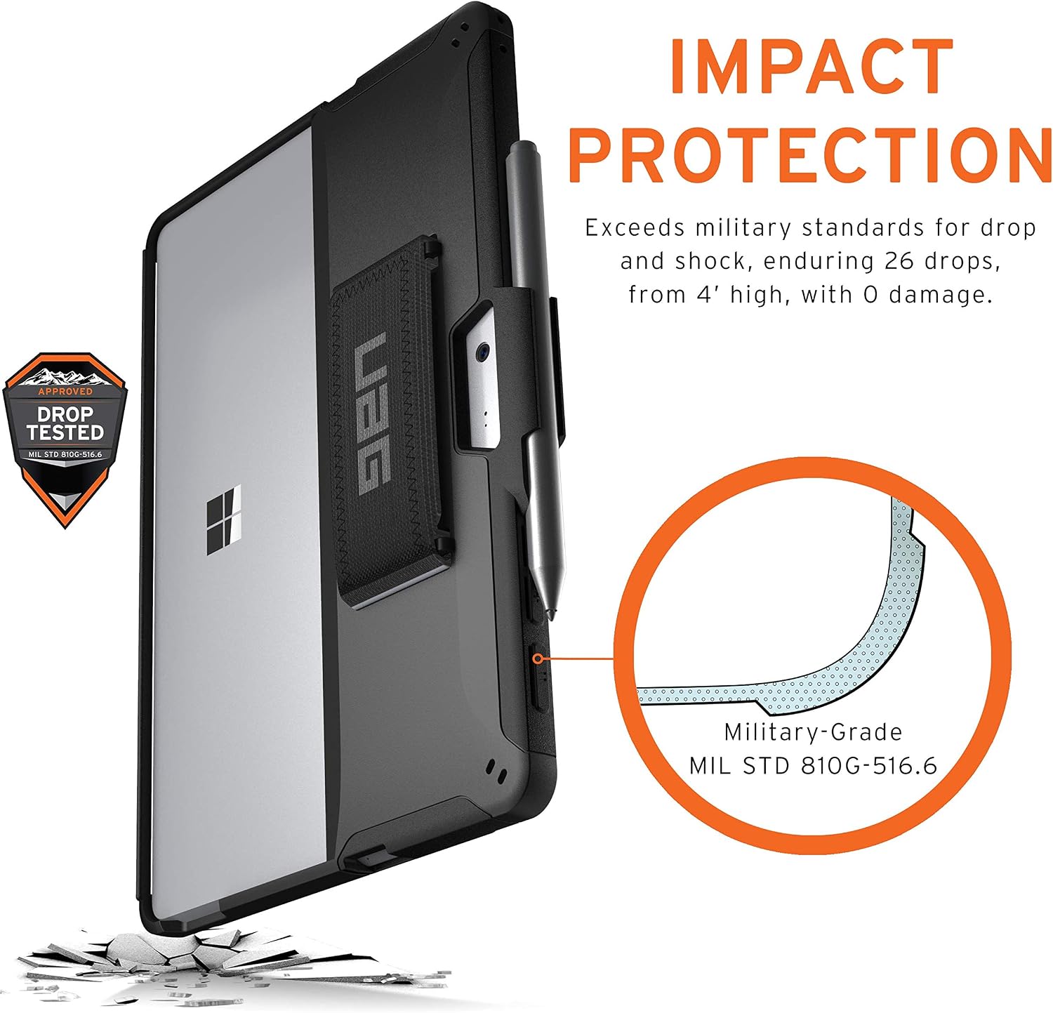 URBAN ARMOR GEAR UAG Designed for Microsoft Surface Go 4 / Surface Go 3 / Surface Go 2 / Surface Go Case 10.5" Scout w/Handstrap Rugged Military Drop Tested Protective Cover Black - Image 4
