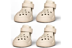 PawPosh Dog Shoes: Non-Slip Waterproof Sandals for Hot Pavement & Winter, Breathable Perforated Boots, Large/Medium/Small Sizes, Ideal Paw Protector for Dogs, Outdoor Clog Booties (Beige, Small)