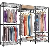 VIPEK V5 Portable Closet Wardrobe Heavy Duty Clothes Rack, Freestanding Clothing Rack with 4 Hang Rods & 8 Shelves, Adjustable Closet Racks, 68.9" L x 15.7" W x 76.4" H, Max Load 890LBS, Black