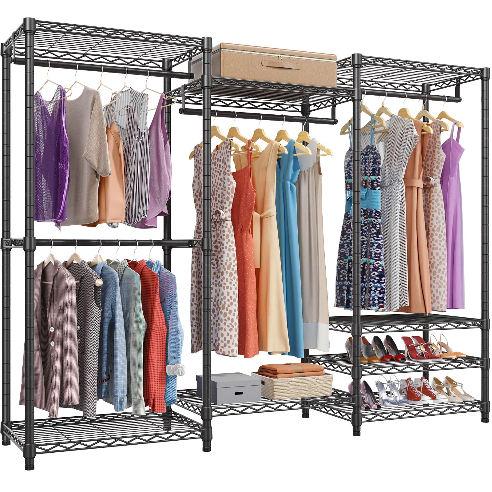 Photo 1 of VIPEK V5 Portable Closet Wardrobe Heavy Duty Clothes Rack, Freestanding Clothing Rack with 4 Hang Rods & 8 Shelves, Adjustable Closet Rack, 68.9" L x 15.7" W x 76.4" H, Max Load 890LBS, Black