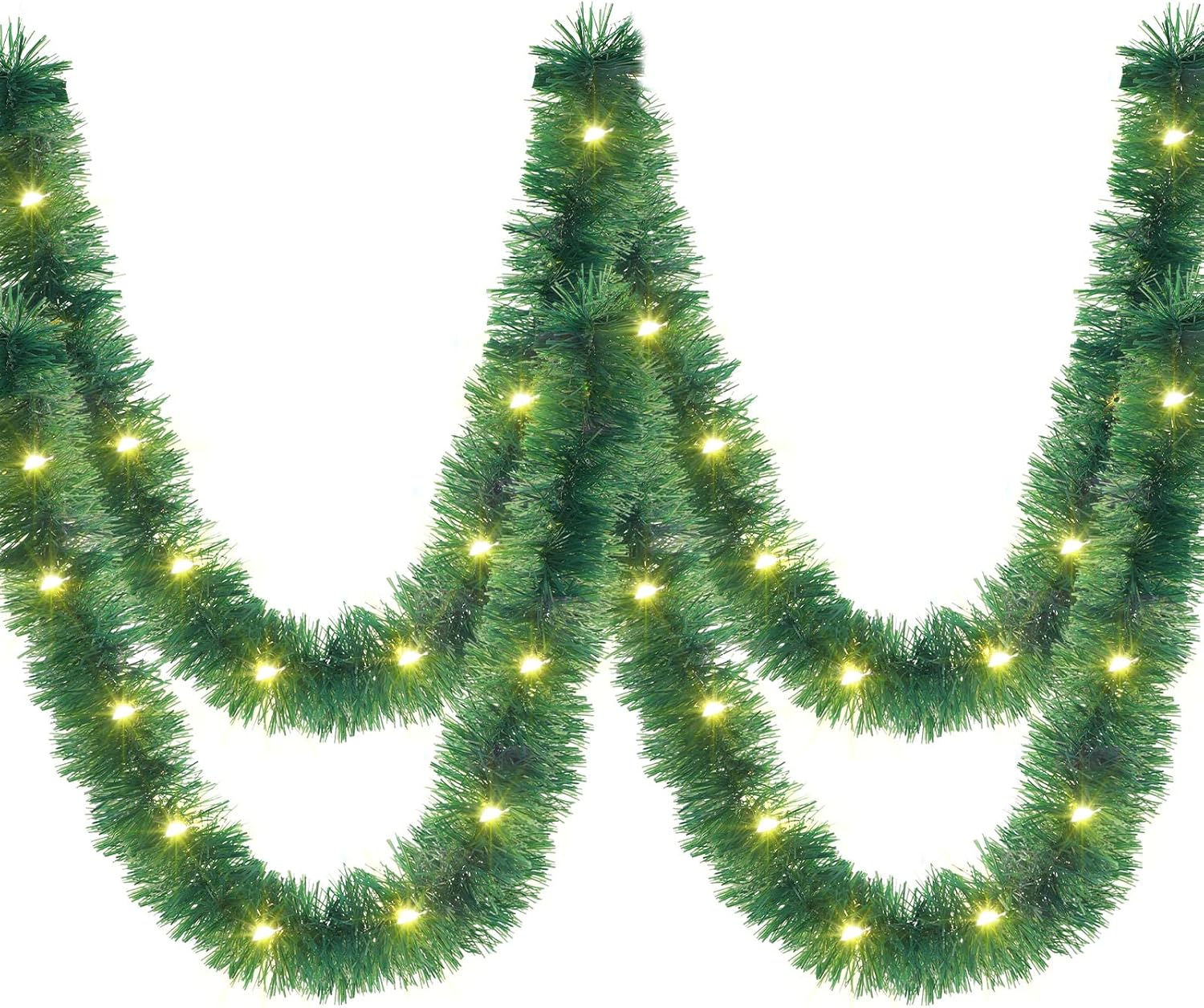 Wreaths, Garlands & Swags - 16.4 ft Christmas Prelit Tinsel Garland Metallic Garland with 50 LED Lights Hanging Christmas Garland with Light Xmas Foil Tinsel Garland for Christmas Tree Wedding Party Supplies (Warm White, Green)