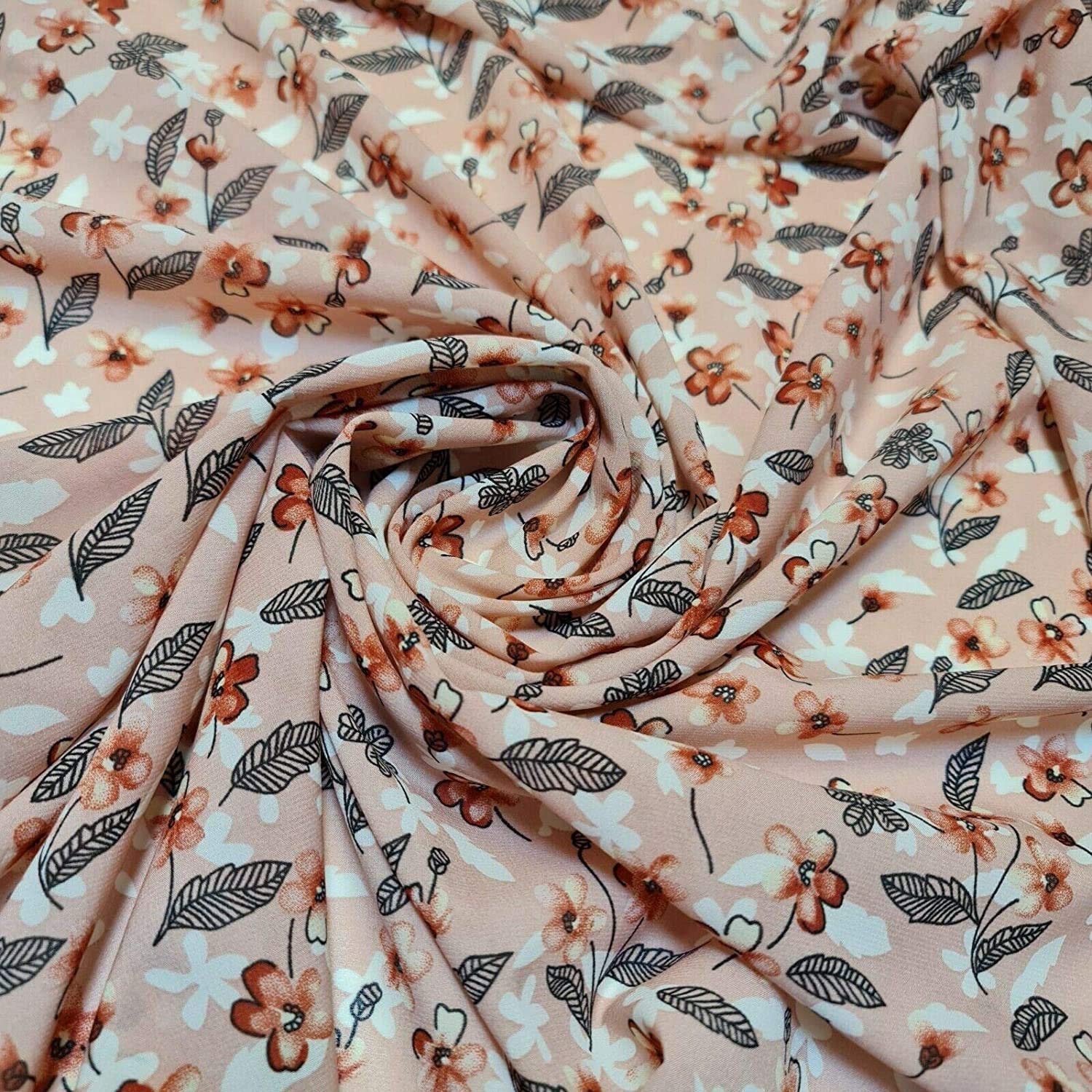 Spring New Floral Printed Soft Poly Crepe Dress Drape Craft Fabric 58" (Print 1-13) (Print 3, 2 Meter (Continuous Length))