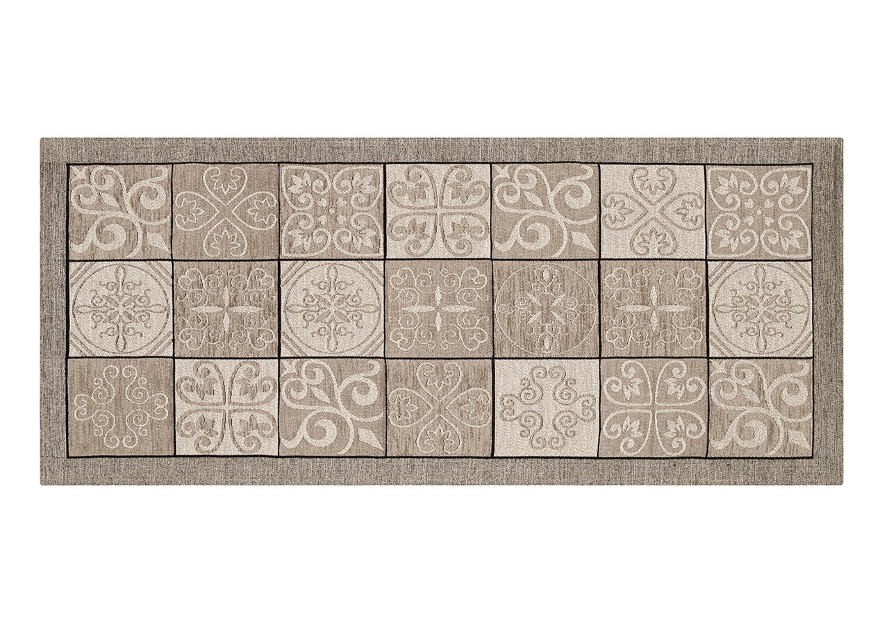 BIANCHERIAWEB Washable non-slip kitchen mat, kitchen runner measuring 55x280 cm, Made in Italy kitchen rug with Maiolica Taupe, Washable and Ironable Runner Rug