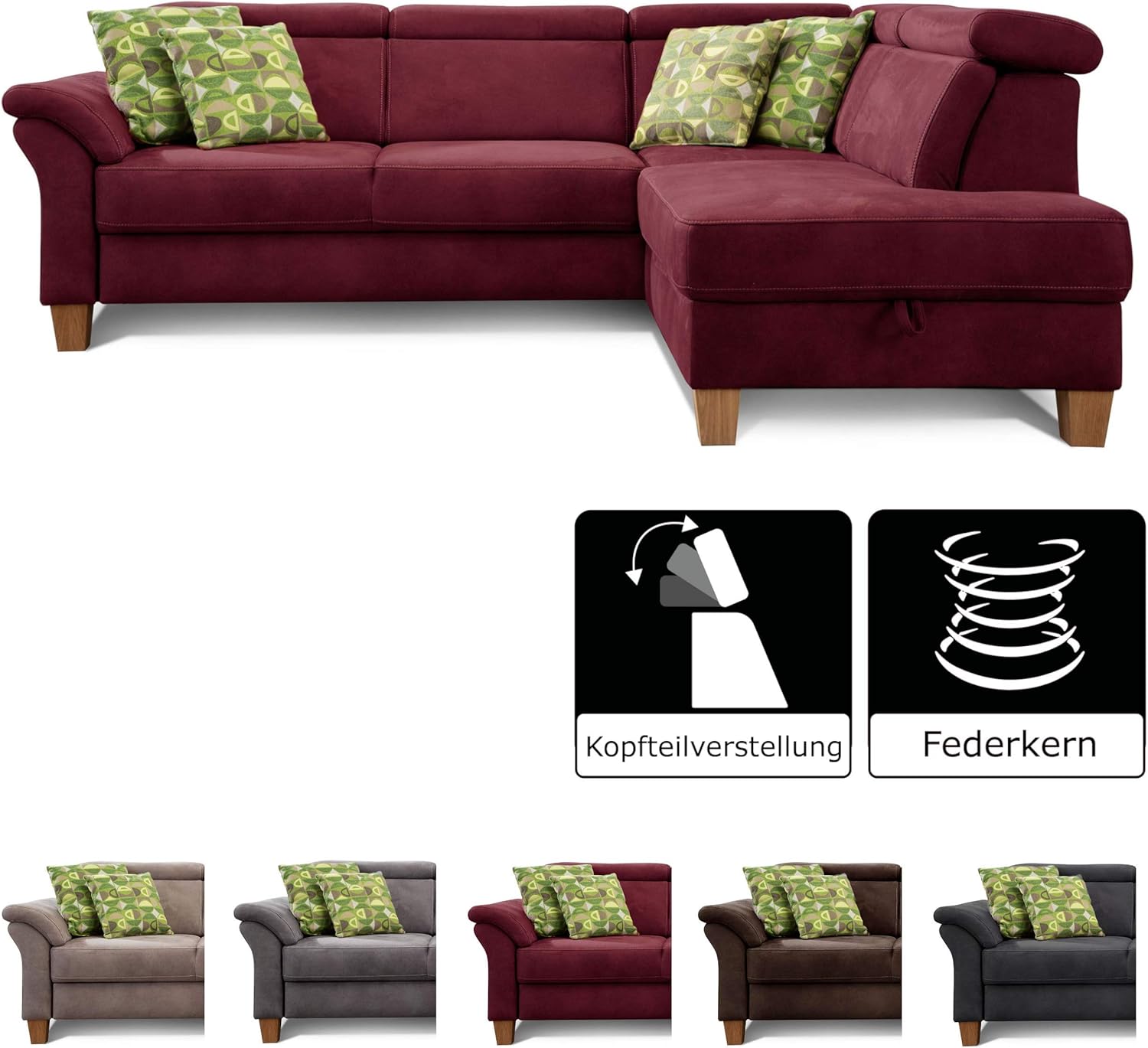 Cavadore Ecksofa Ammerland mit Ottomane rechts / FederkernSofa im