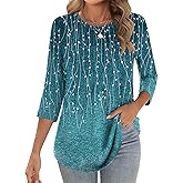 Zeagoo 3/4 Length Sleeve Womens Tops Crew Neck Loose Fit Shirts Pleated Cute Clothes Dressy Casual 2026 Summer Tunics