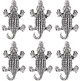 SUNNYCLUE 1 Box 30PCS Animal Spacer Beads Alligator Beads Bulk Crocodile Animal Silver Charms 3D Lucky Tibetan Metal European Alloy Large Hole Spacers for Jewelry Making Beading Kit Bracelets Supplies