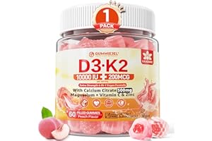 LILICARE Vitamin D3 K2 Gummies 5000IU / 10,000 IU with 500mg Calcium + K2(MK-7) 200mcg, Magnesium, Vitamin C & Zinc, Extra Strength - Ultimate Absorbency for Bones, Muscles, Teeth, Vegan, 60 Count (Pack of 1)