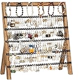 Emfogo Earring Holder Organizer, 6 Tier Earring Display Stand with 285 Holes & 6 Bracelet Rods, Rustic Wood Jewelry Organizer for Earring Bracelet Necklace Ring, Gifts for Women (Rustic)