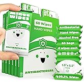 Impossibly Compact Travel Antibacterial Wipes Hand Sanitizer - 99.5% Water and Aloe - Safe for Sensitive Skin & Hypoallergenic Hand Wipes - Travel Essentials For Adults & Kids, 60 Pack Total 360 Wipe