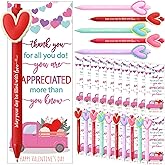 Resurhang 50 Sets 50 Sets Valentines Appreciation Ballpoint Pen Gifts Set Motivational Pens with Valentine Greeting Thank You Cards and Ties for Coworkers Employee Office Party Favor (Heart)