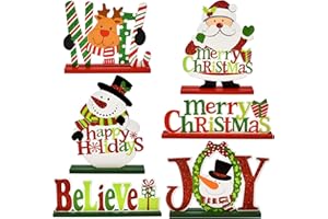 Gift Boutique 6 Christmas Table Signs Decorations Wooden Centerpiece Tabletop Snowman Wood Desktop Decor for Kitchen Home Xmas Holiday Party Supplies