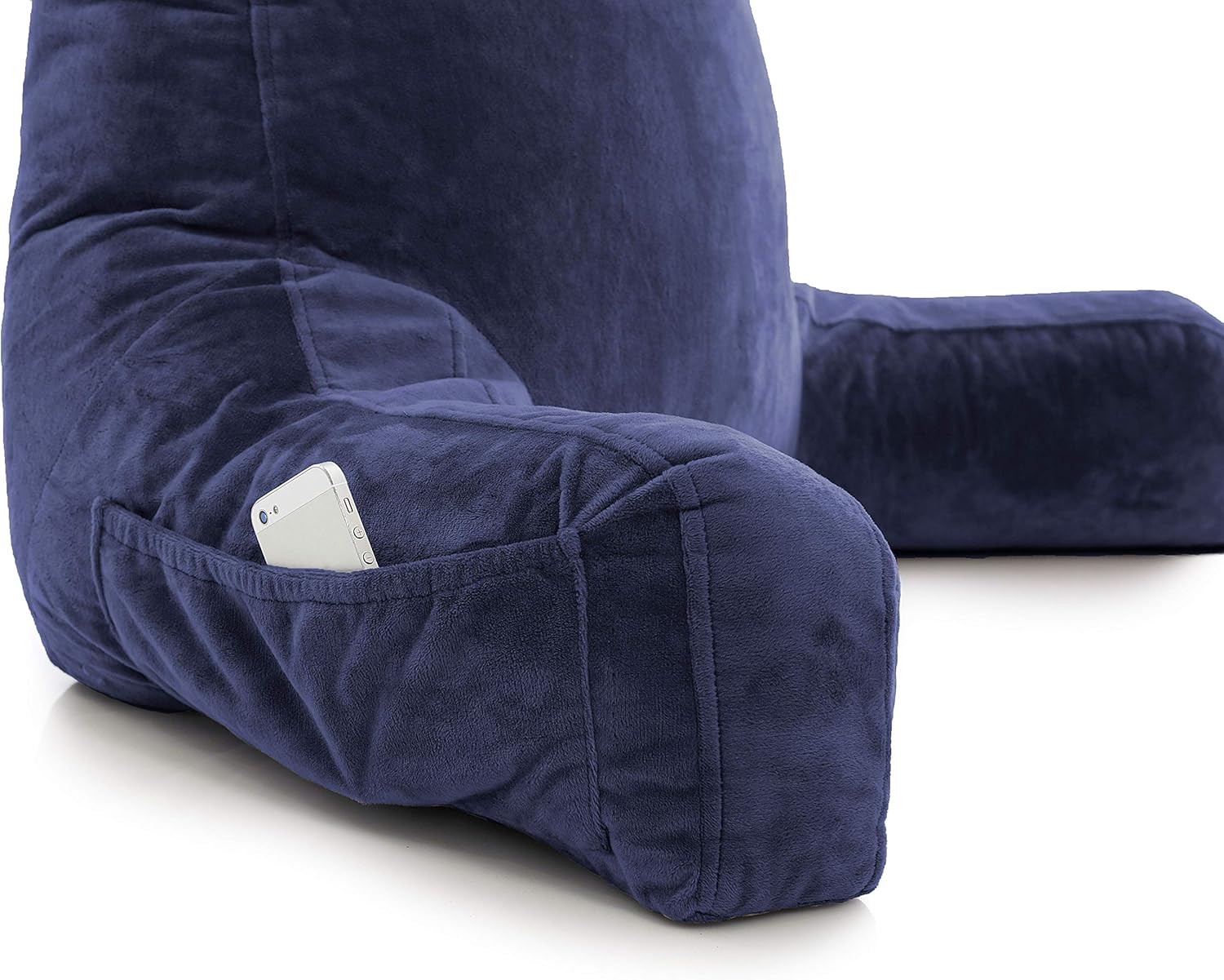 Husband Pillow - Dark Blue, Big Backrest Reading Bed Rest Pillow with Arms, Plush Memory Foam Fill, Remove Neck Roll Off Bungee, Change Covers, Zipper On Shell of Bed Chair for Adjustable Loft: Home & Kitchen