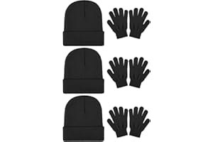 Cooraby 6 Pack Kid's Winter Beanies Hat Full Fingers Gloves Set Skull Winter Caps Stretchy Gloves for Boys Girls