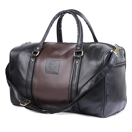 Hyper Adam 18 inch Leather Rite Bag with Two Side Pockets, Travel Duffel Bag (Black)