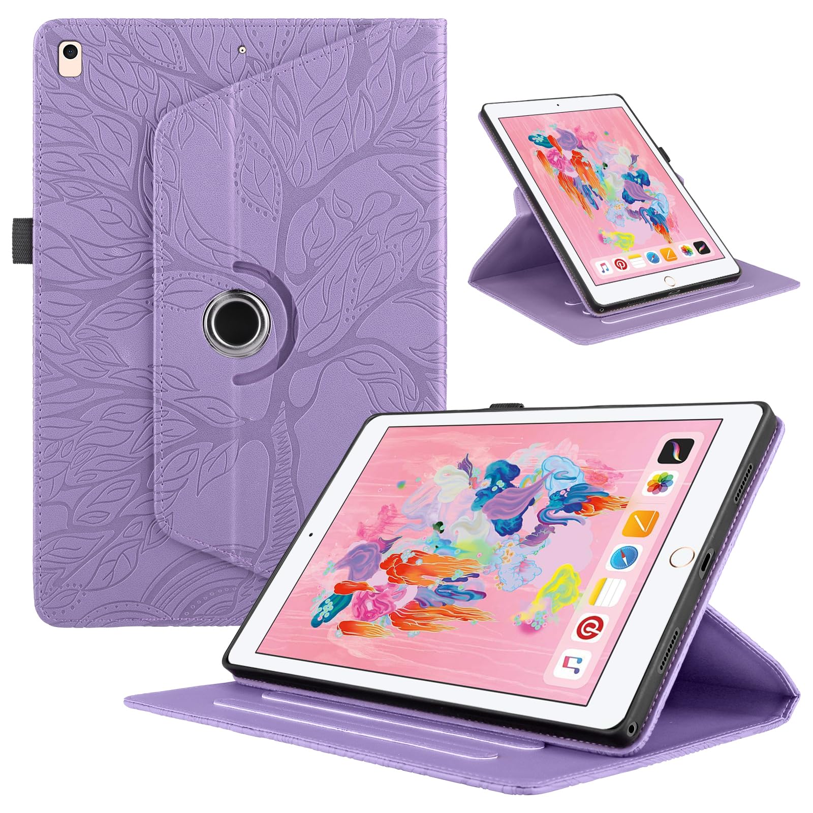 TEDTIKJT Rotating Case for iPad 9th Generation (2021)/ 8th Generation (2020)/ 7th Gen (2019) 10.2 Inch PU Leather 360 Degree Rotating Stand Protective Cover with Auto Sleep Wake Tablet Case, Purple