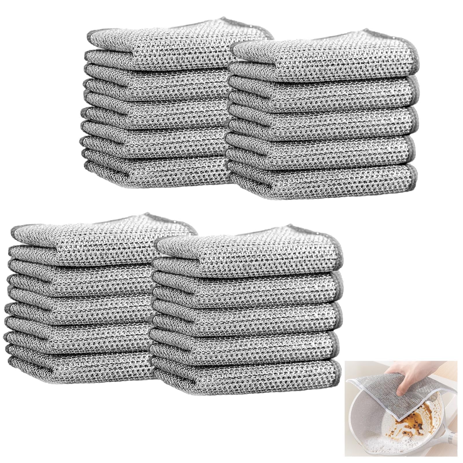 WPNCYK 20 Pcs Smart Scrubs - Non-scratch Scouring Cloths,smart Scrubs, Non Scratch Scourers, New Steel Wire Dish Towel for Wet and Dry Wire Dishcloth for Dishes Sinks Counters Tops of Stoves