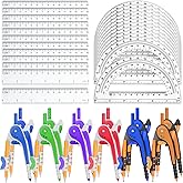 Zealor 36 Pack Math Compass &amp; Protractor Geometry Math Plastic Ruler Set Drawing Compass with Pencils 6 Inch Plastic Protractor for Geometry Bulk for Office Woodworking Art Drawing