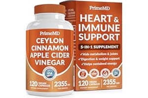 PRIMEMD 5-in-1 Ceylon Cinnamon Capsules 2355mg - Ceylon Cinnamon and Apple Cider Vinegar with Turmeric, Panax Ginseng, Cinnamon, and Bioperine, 120 ct