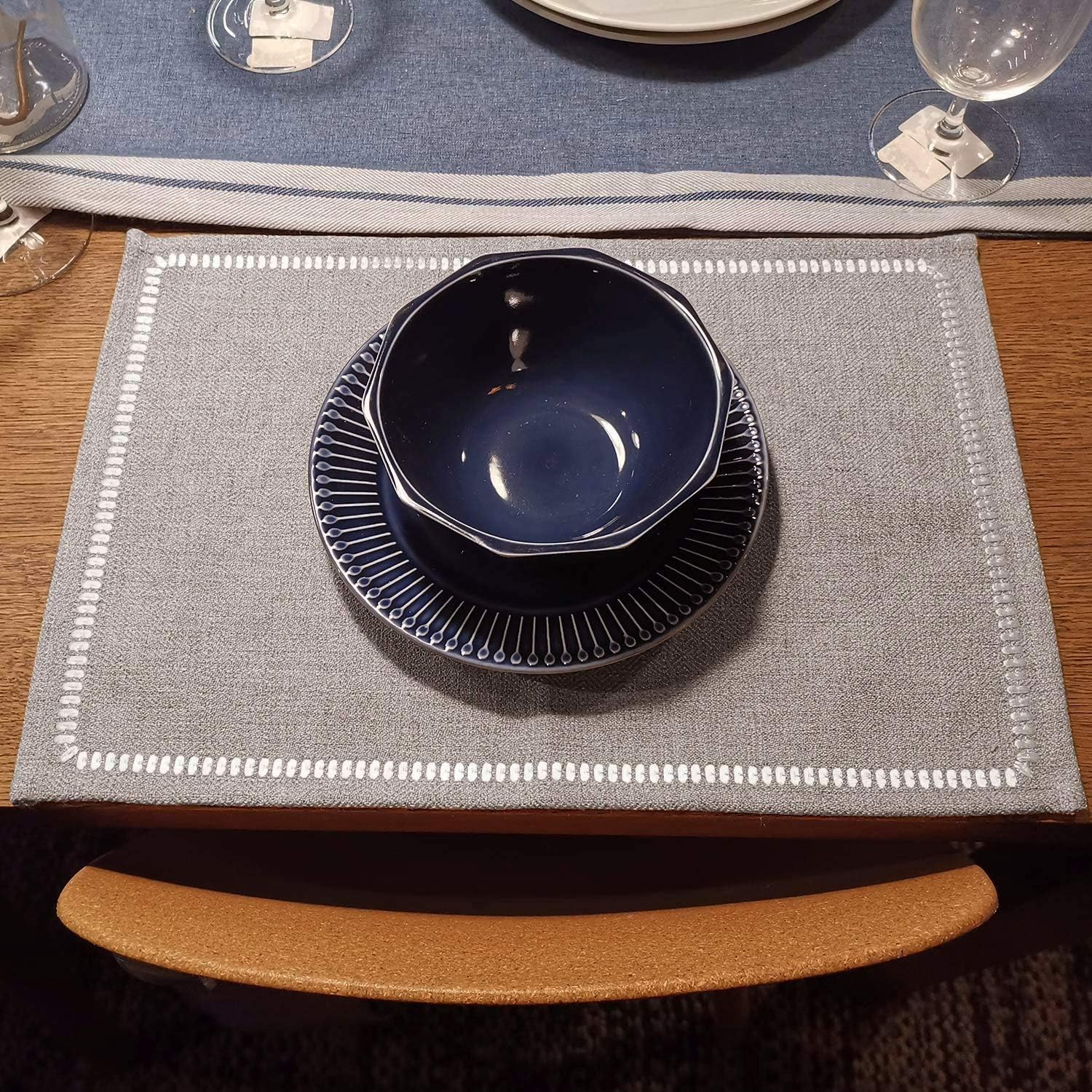 millianess Placemats Cotton Linen Embroidery Table Mats Heat Resistant Kitchen Tablemats for Dining Table 13"x18" (6 Piece,Nature-Linen): Home & Kitchen