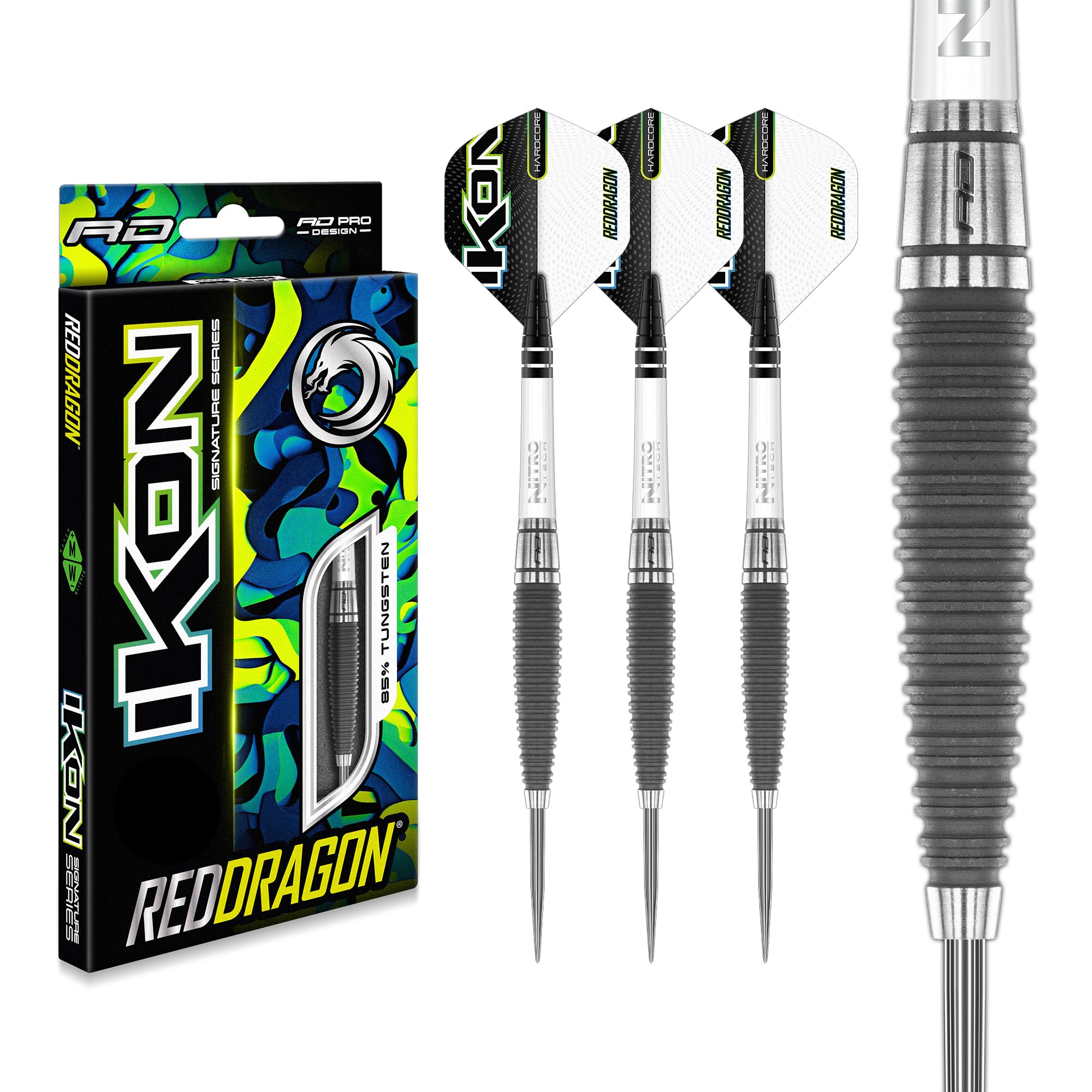 RED DRAGON Ikon 1.1 23 Gram Professional Tungsten Steeltip Darts Set with Flights and Stems