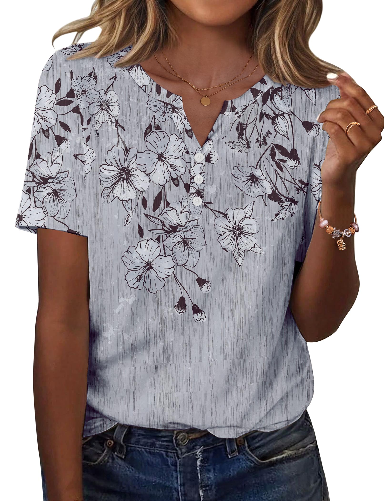 Zeagoo Cute Summer Tops for Women V Neck Short Sleeve Blouses Boho ...