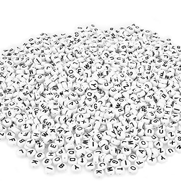 Willingood 1200Stück Weiss Rund Alphabet Buchstaben Spacer Perlen [7 * 4mm] Spacer Zwischenperlen Schmuck DIY Basteln