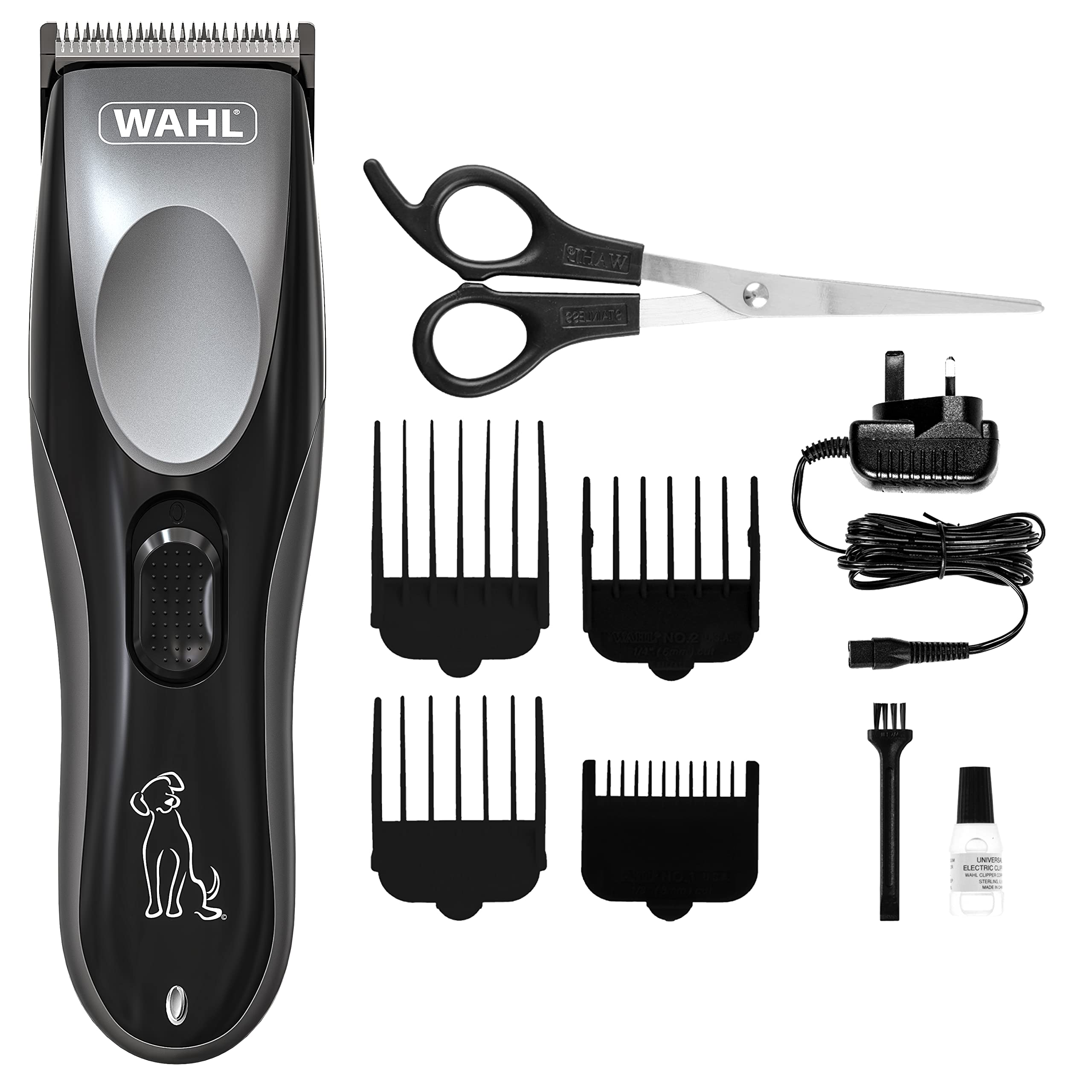 Wahl Rechargeable Pet Clipper – Cord/Cordless Low‑Noise Dog Grooming Kit with Precision‑Ground Washable Blade, 60‑Min Run Time, 4 Attachment Combs (0.8–13 mm)