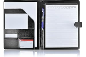 MYMAZN Padfolio Portfolio Resume Folder with Pocket, Premium Faux Leather Interview Writing Legal Pads Document Organizer Portfolio with Business Card Holder (Black)