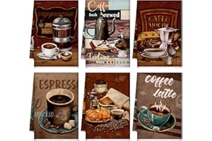 Boyiee Set of 6 Coffee Kitchen Towels Absorbent Dish Towels 24 x 16 Inches Kitchen Gifts Retro Coffee Kitchen Hand Towels for Coffee Bar Decor Coffee Lovers Gifts Kitchen Room Decoration