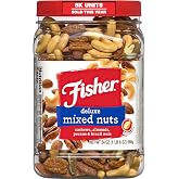 Fisher Snack Deluxe Mixed Nuts, 24 Ounces | Cashews, Almonds, Pecans, Brazil Nuts, 100% Recyclable, Healthy Snacks For Adults