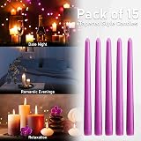 DECO EXPRESS Candles Set 15 Purple Tapered Dripless Unscented 8 Hr Burn Time view 6