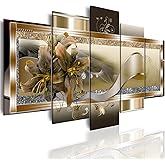 LUDUHU Yellow Orchid Flowers Canvas Print - Abstract Wall Art Painting Decor for Home Decoration Artwork Picture Bedroom Yellow Lily Floral (D,Oversize 40x20inch)
