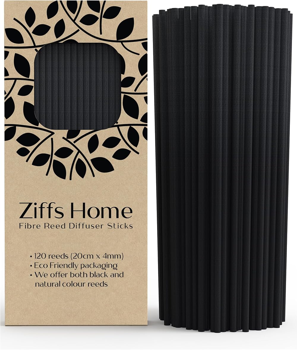 Ziffs Home 120 Black Fibre Reed Diffuser Sticks 20cm x 4mm Thick