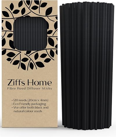 Ziffs Home 120 Black Fibre Reed Diffuser Sticks 20cm x 4mm Thick
