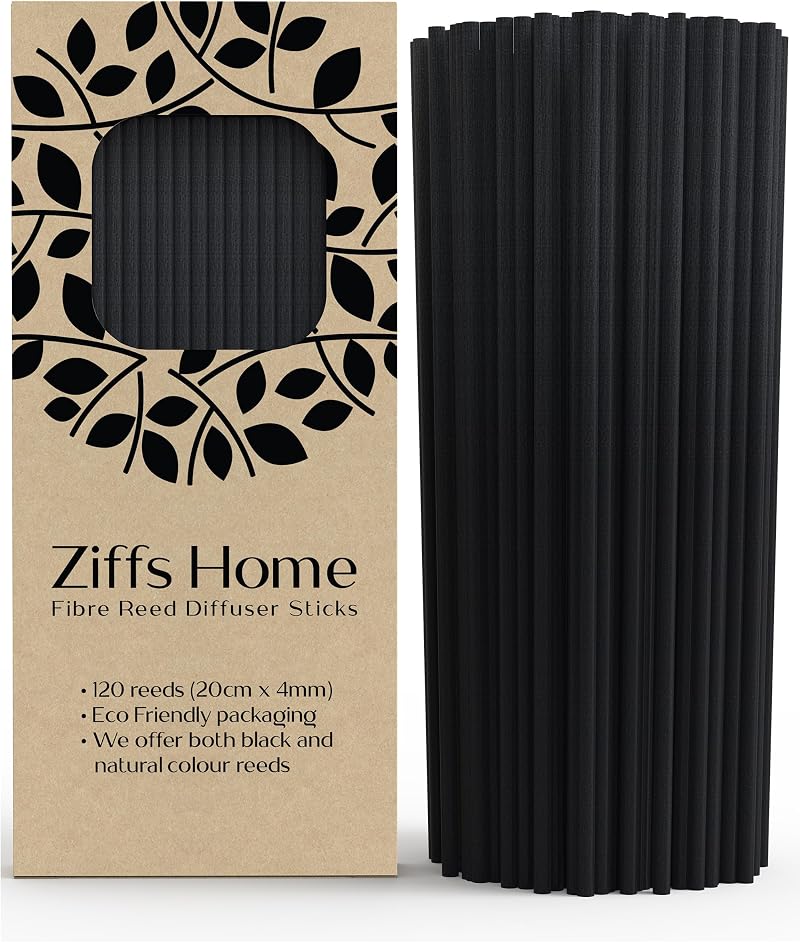 Ziffs Home 120 Black Fibre Reed Diffuser Sticks 20cm x 4mm Thick