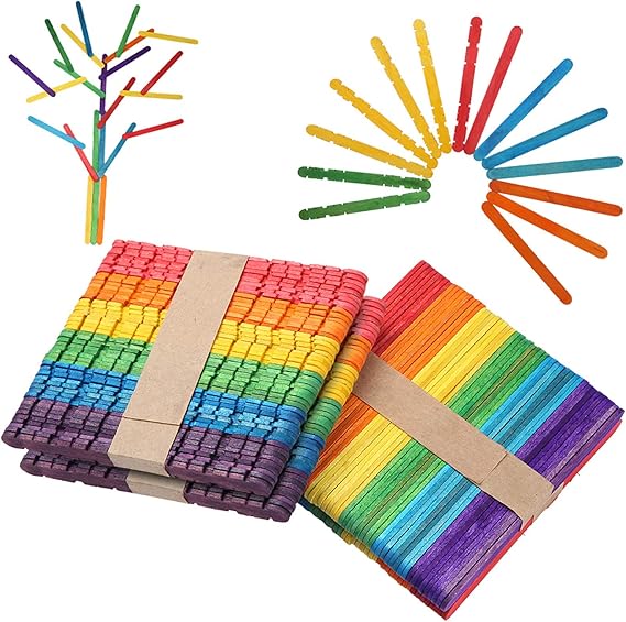 400 Stück Eisstiele aus Holz bunt Holzspatel Holzstäbchen zum Basteln