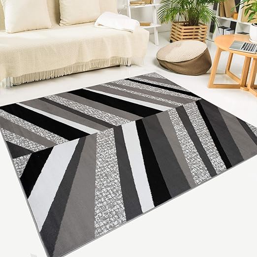 Tapiso Maya Teppich Fur Wohnzimmer Esszimmer Modernes Design Grau Schwarz Weiss Gestreift Amazon De Kuche Haushalt