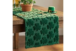 St Patrick's Day Table Runner Shamrock Soft Plush Faux Fur Jacquard Spring Green Clover Holiday Dining Tables Decoration for 