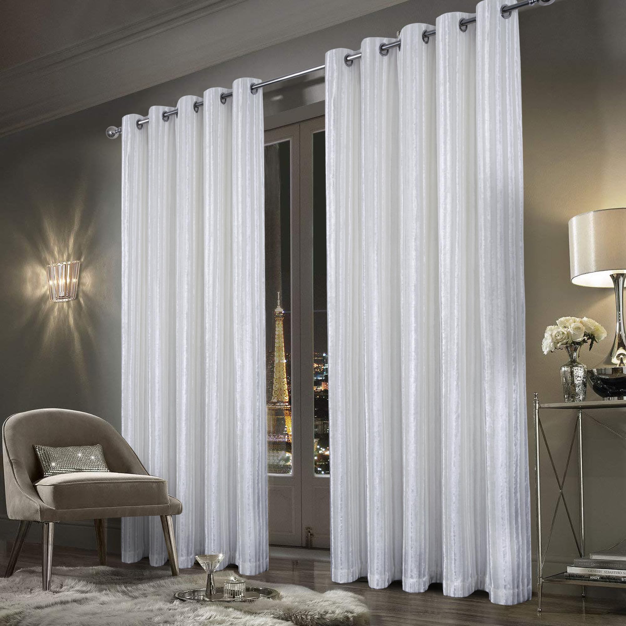 always4u Crushed Velvet Curtains Blackout 72 Inch Drop Luxury Curtains For Bedroom Soft Thermal Fully Lined Window Drapes Living Room 1 Pair White 66 * 72 Inches