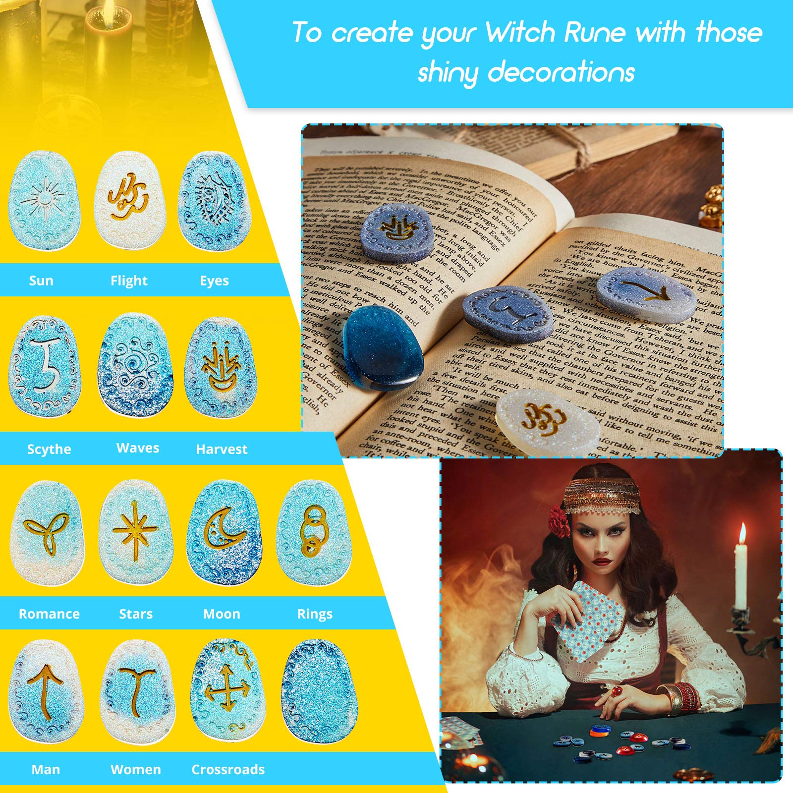 Geiserailie 7 Chakras Stones Resin Mold Rune Silicone Mold Symbol Rune Letter Epoxy DIY Symbol Word Casting DIY Resin Craft for Handmade Crafts Making Supplies