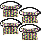 SilTriangle 4 Pcs Mardi Gras Accessories for Women Sequin Mardi Gras Purse Fanny Packs Adjustable Purple Green and Yellow Bag Sequin Fanny Pack for Masquerade Party Outfit Carnival Gifts