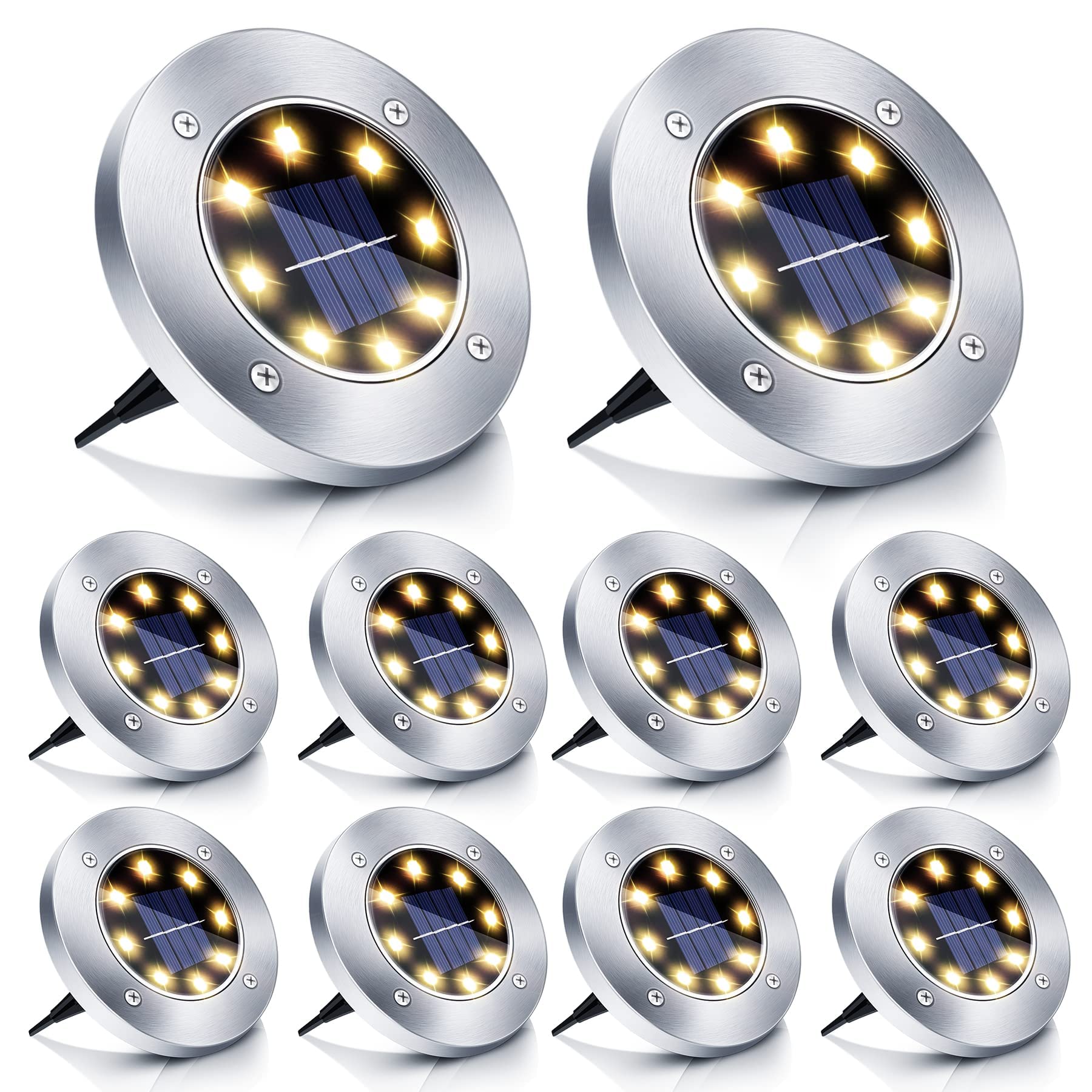 Boadw Solar Bodenleuchten, 10 Stück LED Solar Gartenleuchte IP65 Solarleuchte Gartenleuchte Wasserdicht Warmweiß [Energieklasse A+] [Energieklasse A++]