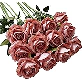 UKELER 12 Pcs Artificial Silk Flowers Faux Roses with Long Stems Blossom Artificial Rose Flowers for Bridal Wedding Floral Bouquets Home Office Decor